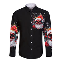 Skeleton Santa Claus Long Sleeve Button Shirt Merry Christmas Bitches - Wonder Print Shop