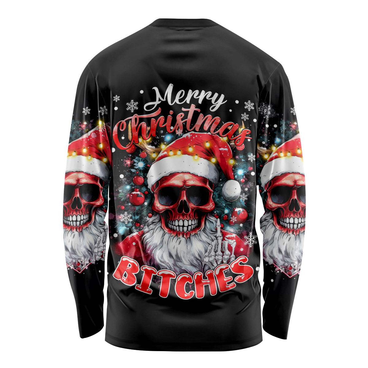 Skeleton Santa Claus Long Sleeve Shirt Merry Christmas Bitches - Wonder Print Shop