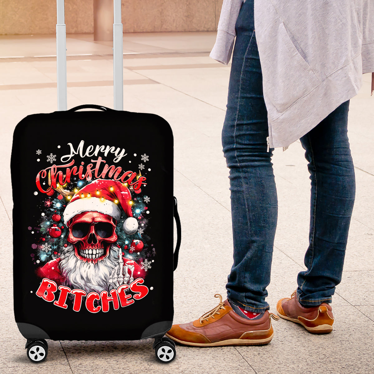 Skeleton Santa Claus Luggage Cover Merry Christmas Bitches - Wonder Print Shop