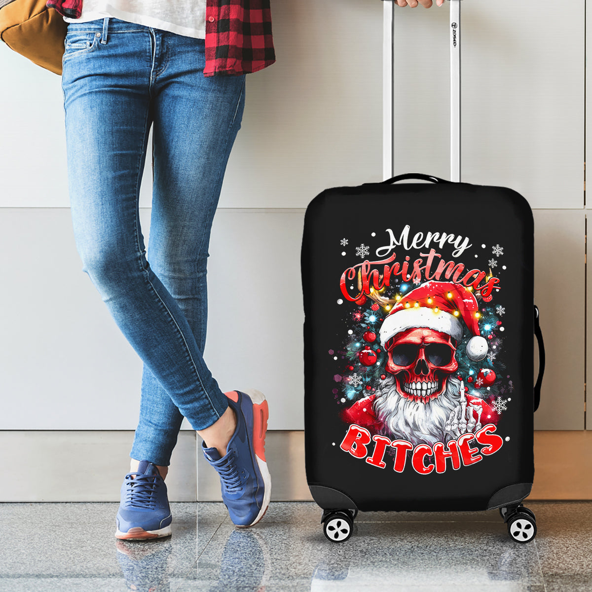 Skeleton Santa Claus Luggage Cover Merry Christmas Bitches - Wonder Print Shop