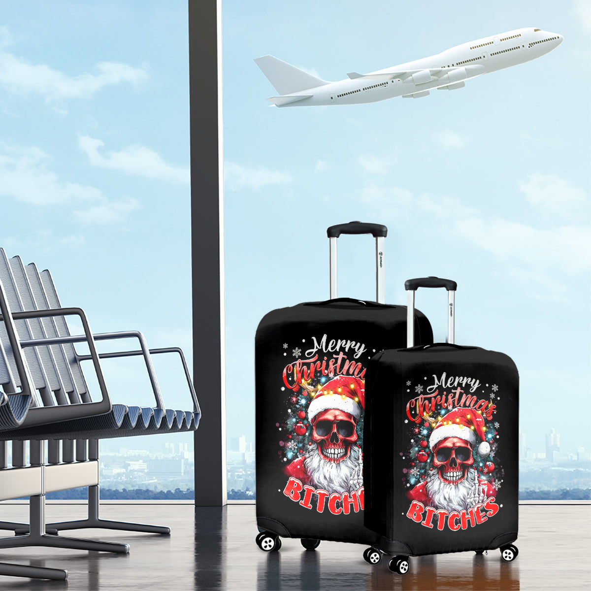 Skeleton Santa Claus Luggage Cover Merry Christmas Bitches - Wonder Print Shop