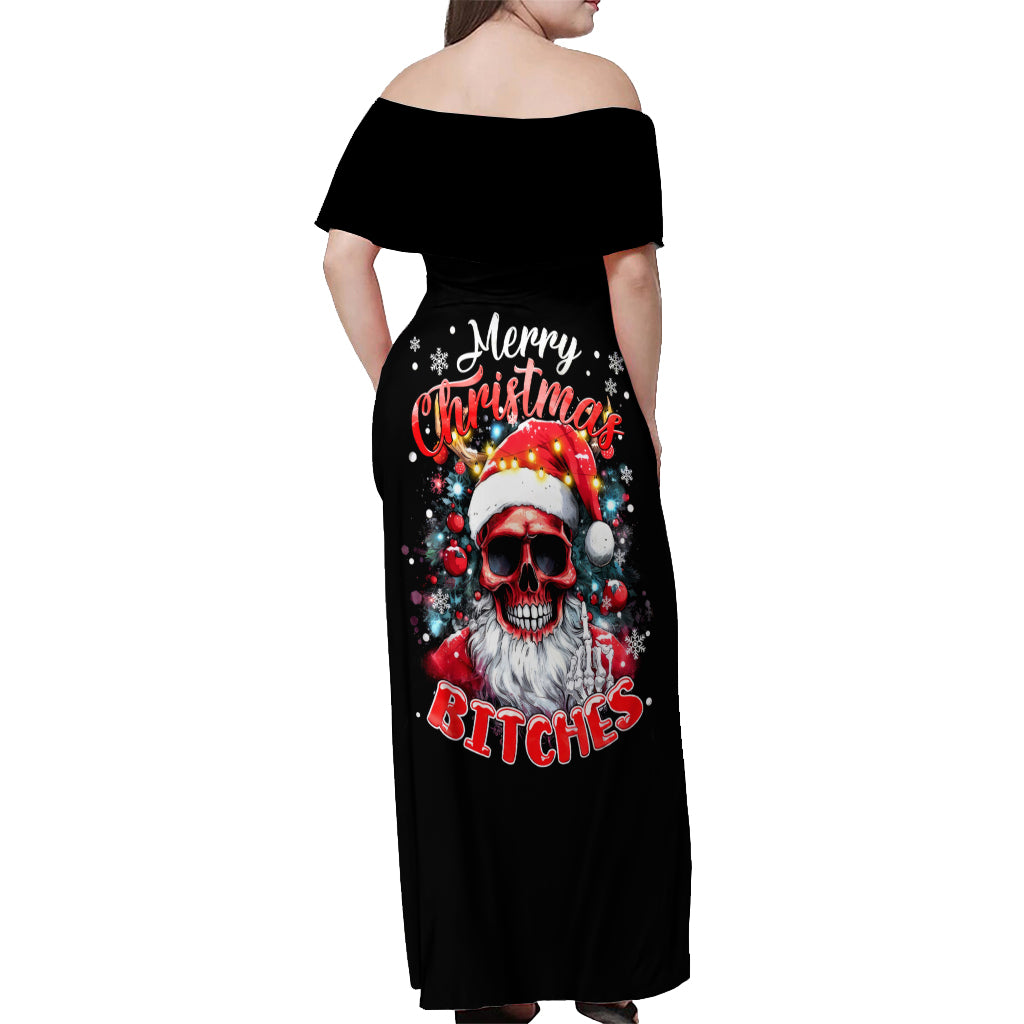 Skeleton Santa Claus Off Shoulder Maxi Dress Merry Christmas Bitches - Wonder Print Shop