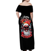 Skeleton Santa Claus Off Shoulder Maxi Dress Merry Christmas Bitches - Wonder Print Shop