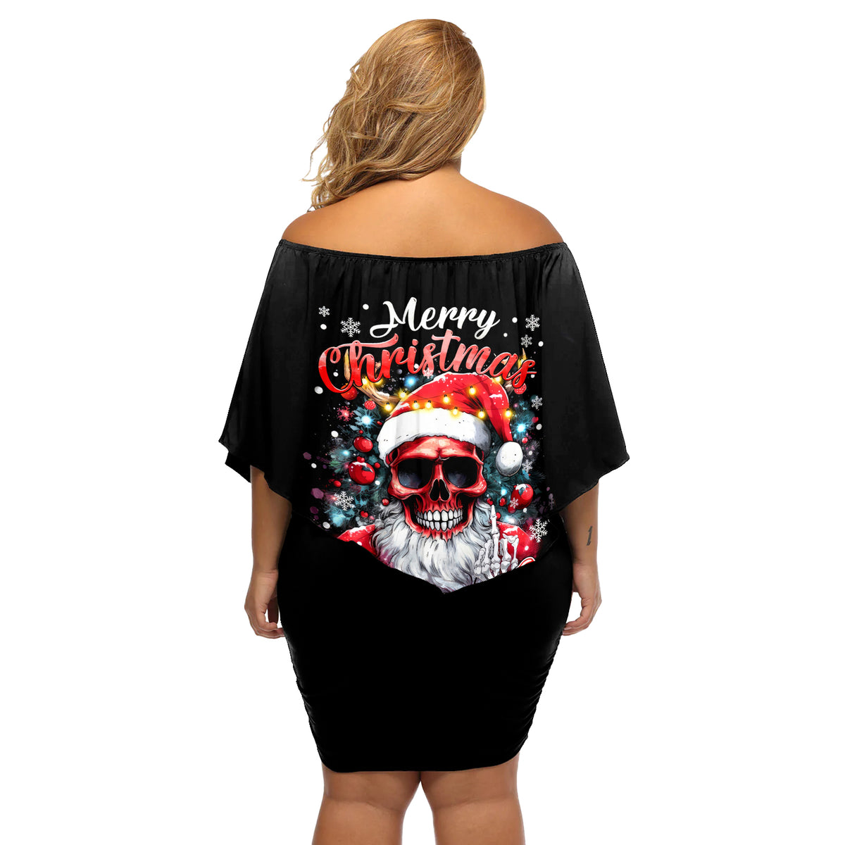 Skeleton Santa Claus Off Shoulder Short Dress Merry Christmas Bitches - Wonder Print Shop
