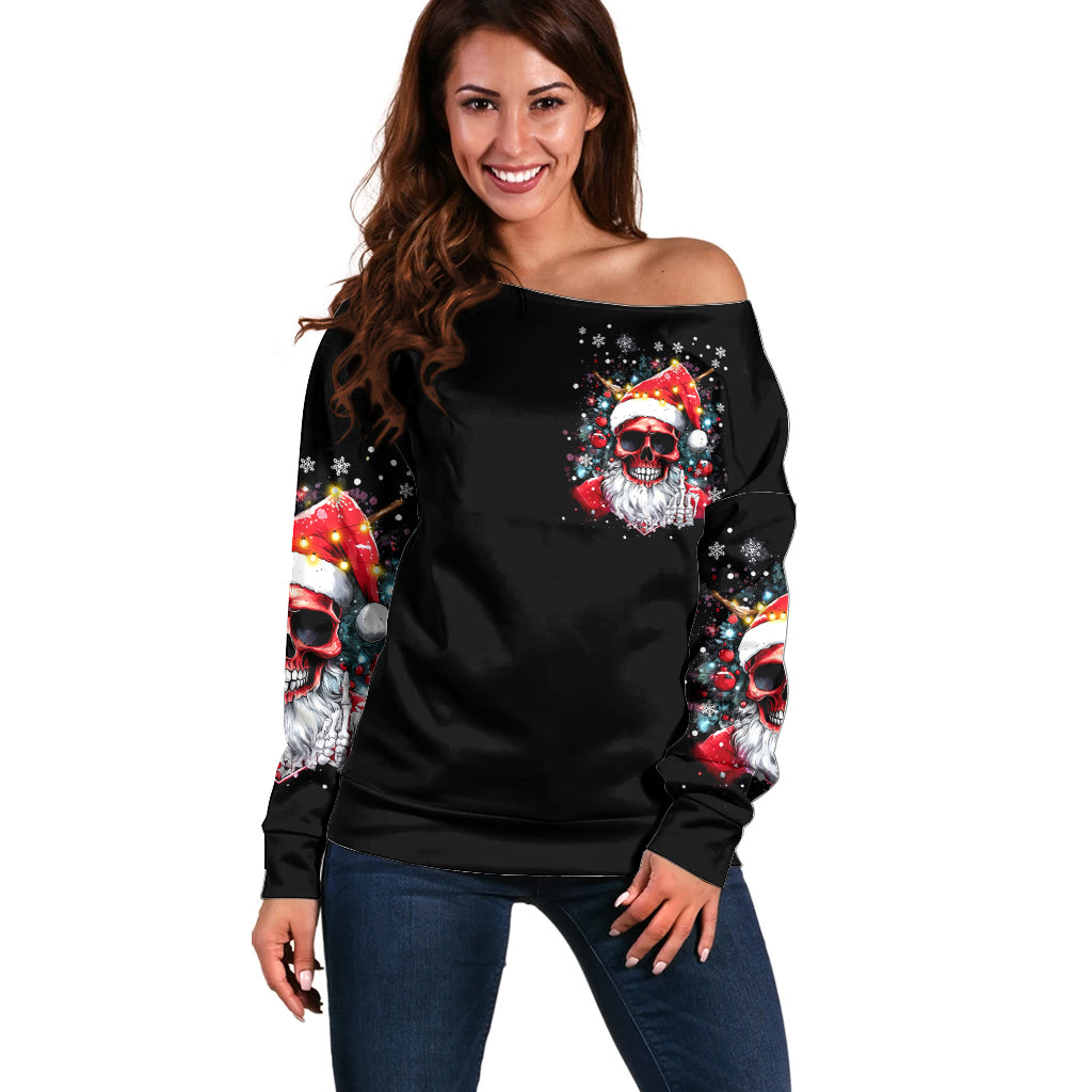 Skeleton Santa Claus Off Shoulder Sweater Merry Christmas Bitches - Wonder Print Shop
