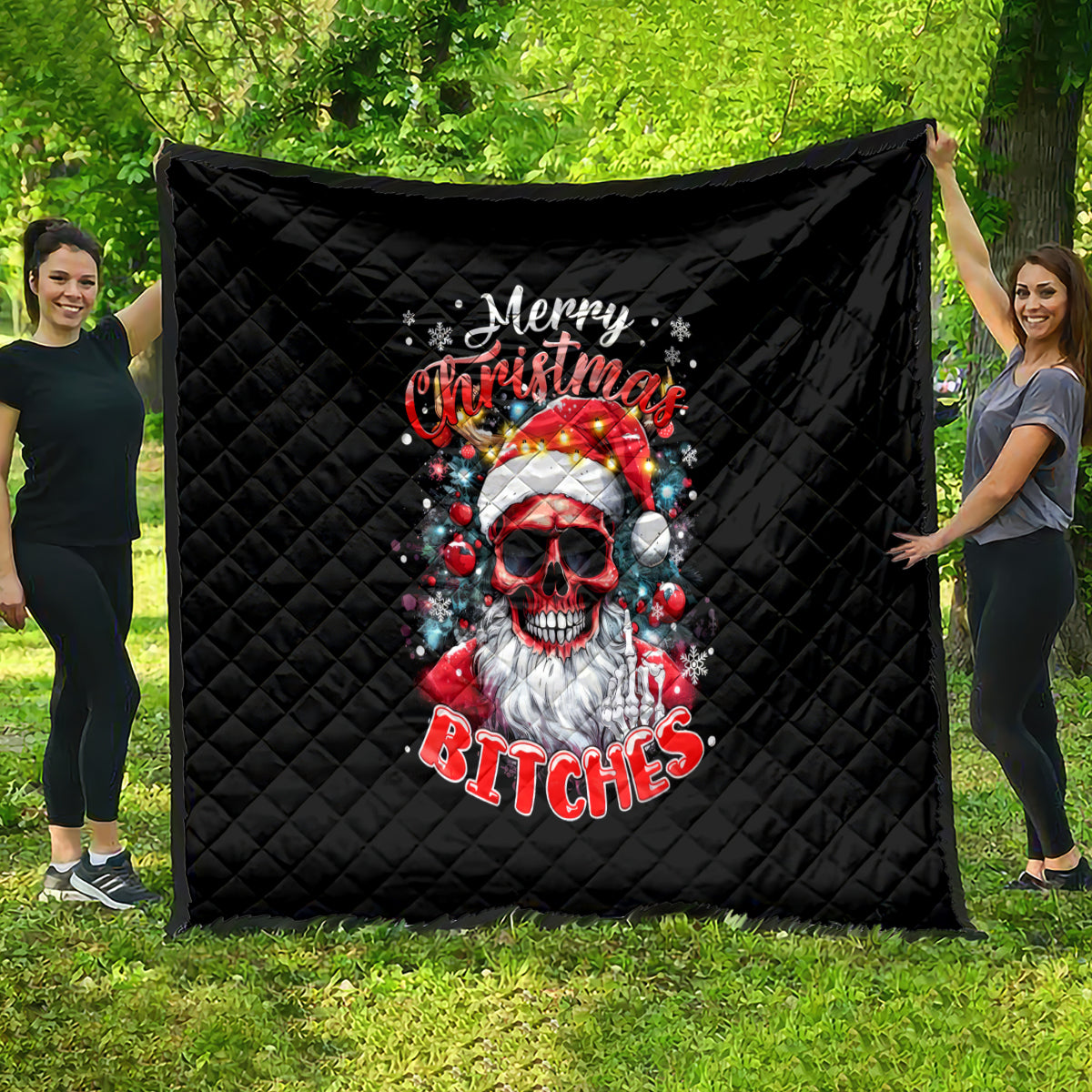Skeleton Santa Claus Quilt Merry Christmas Bitches - Wonder Print Shop