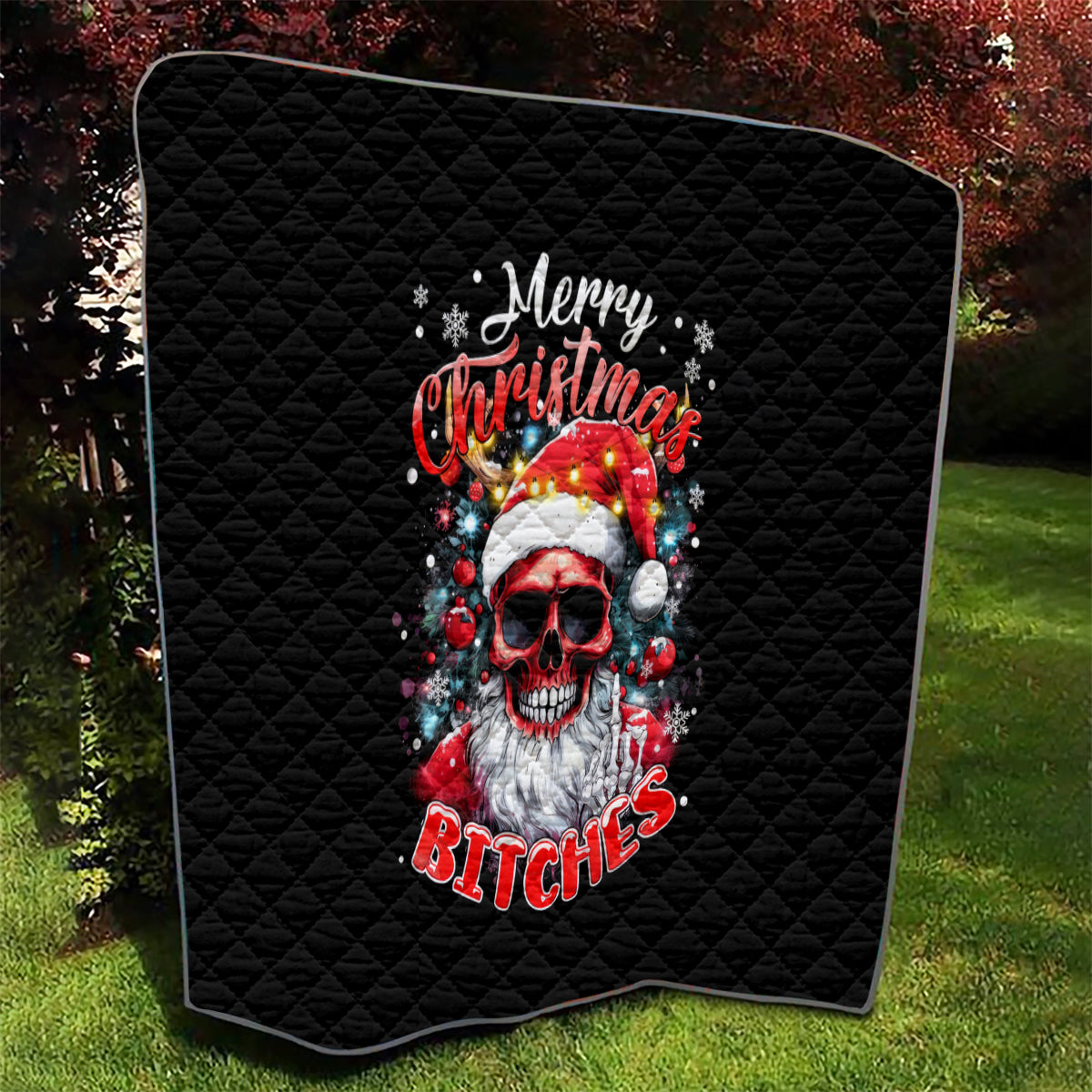 Skeleton Santa Claus Quilt Merry Christmas Bitches - Wonder Print Shop