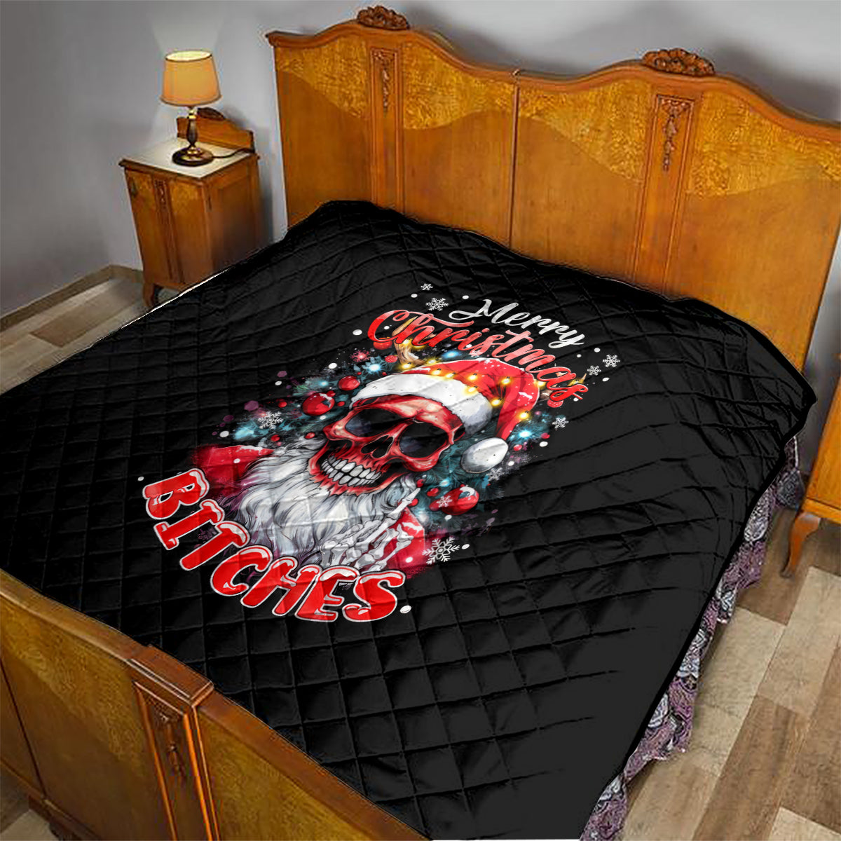 Skeleton Santa Claus Quilt Merry Christmas Bitches - Wonder Print Shop
