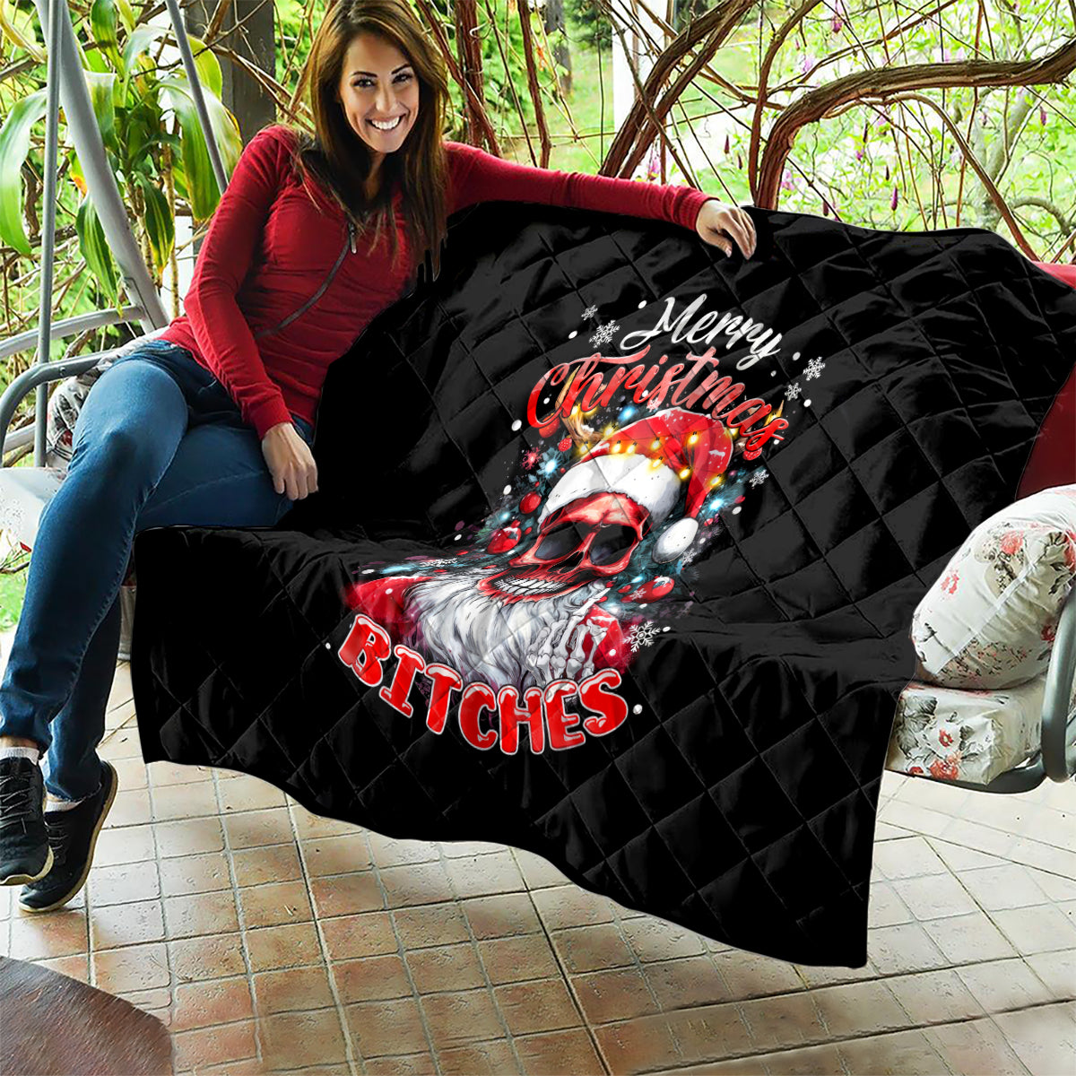 Skeleton Santa Claus Quilt Merry Christmas Bitches - Wonder Print Shop