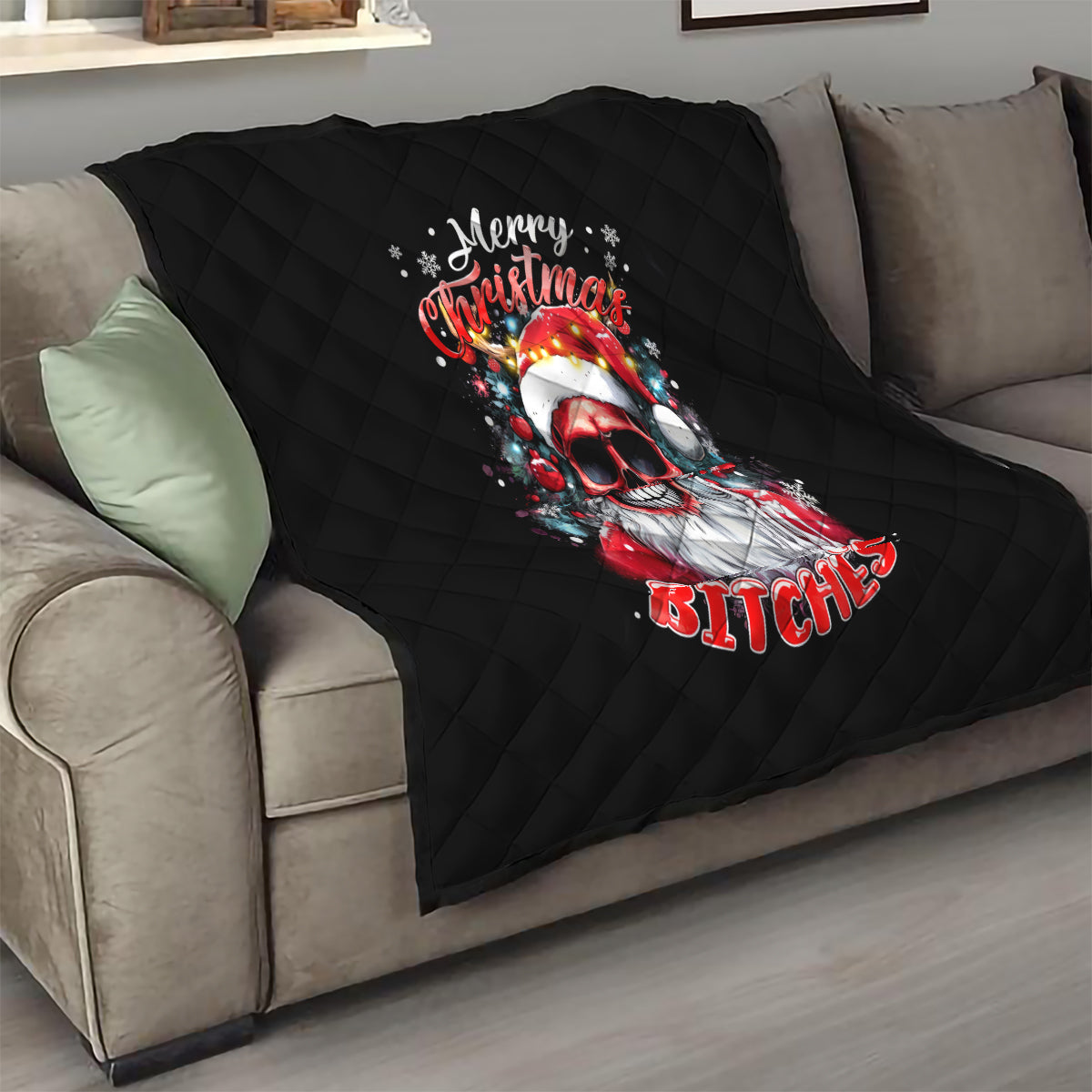 Skeleton Santa Claus Quilt Merry Christmas Bitches - Wonder Print Shop