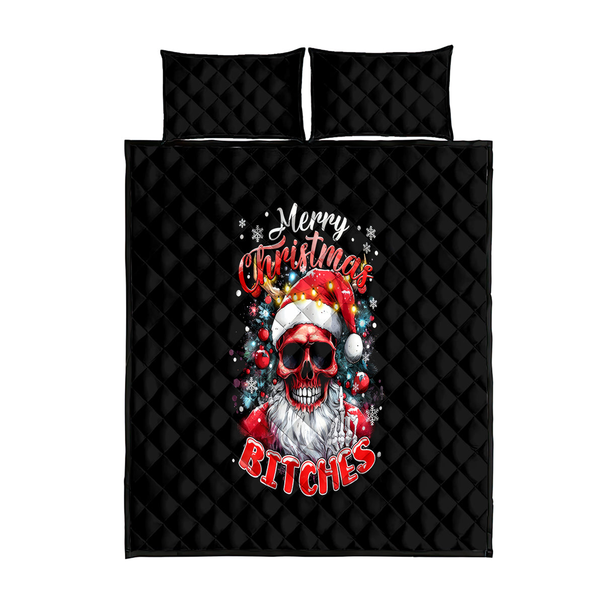 Skeleton Santa Claus Quilt Bed Set Merry Christmas Bitches - Wonder Print Shop
