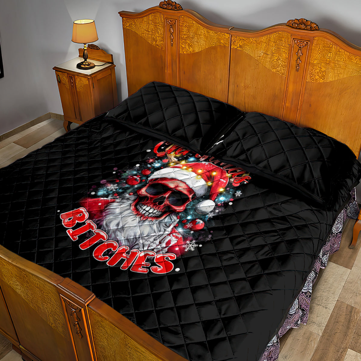 Skeleton Santa Claus Quilt Bed Set Merry Christmas Bitches - Wonder Print Shop