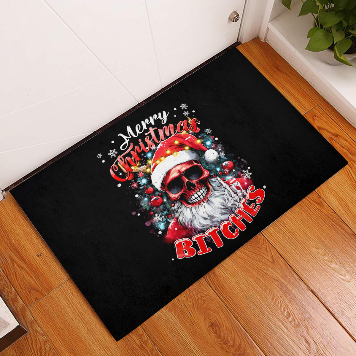 Skeleton Santa Claus Rubber Doormat Merry Christmas Bitches - Wonder Print Shop