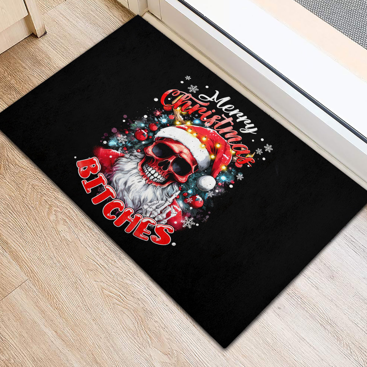 Skeleton Santa Claus Rubber Doormat Merry Christmas Bitches - Wonder Print Shop