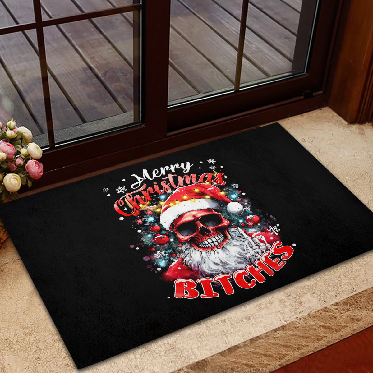 Skeleton Santa Claus Rubber Doormat Merry Christmas Bitches - Wonder Print Shop
