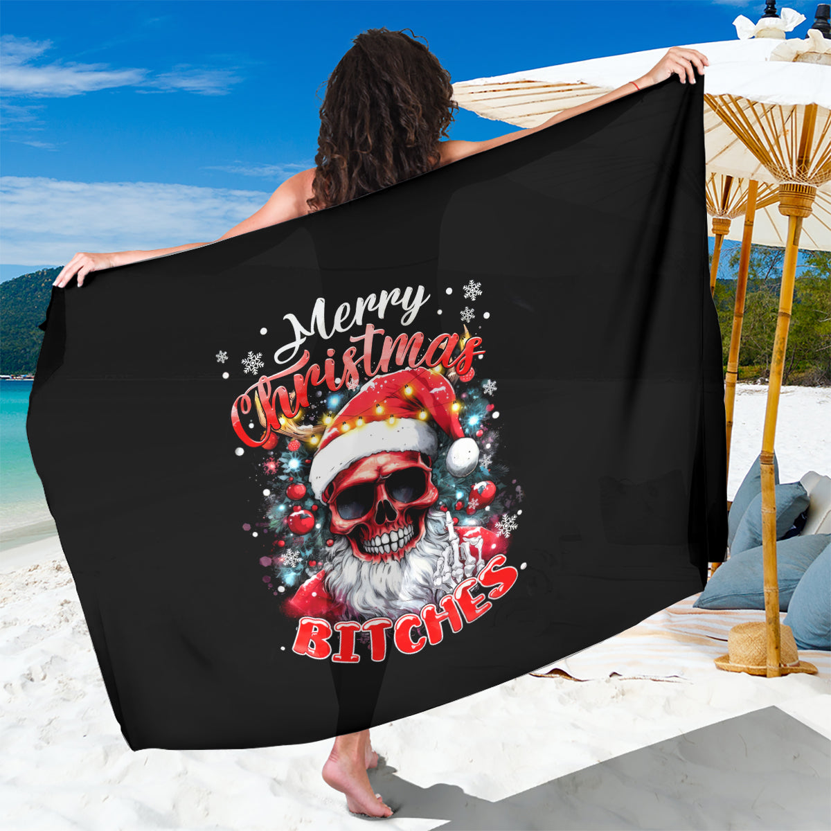 Skeleton Santa Claus Sarong Merry Christmas Bitches - Wonder Print Shop
