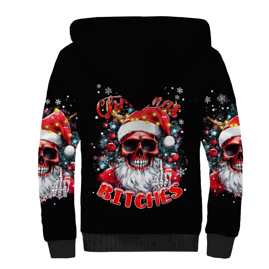 Skeleton Santa Claus Sherpa Hoodie Merry Christmas Bitches - Wonder Print Shop