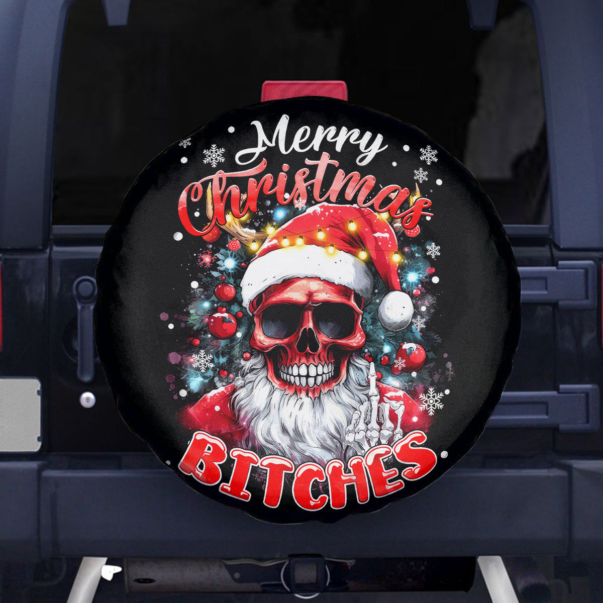 Skeleton Santa Claus Spare Tire Cover Merry Christmas Bitches - Wonder Print Shop