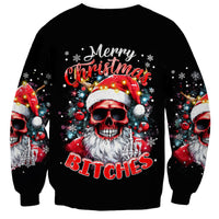 Skeleton Santa Claus Sweatshirt Merry Christmas Bitches - Wonder Print Shop