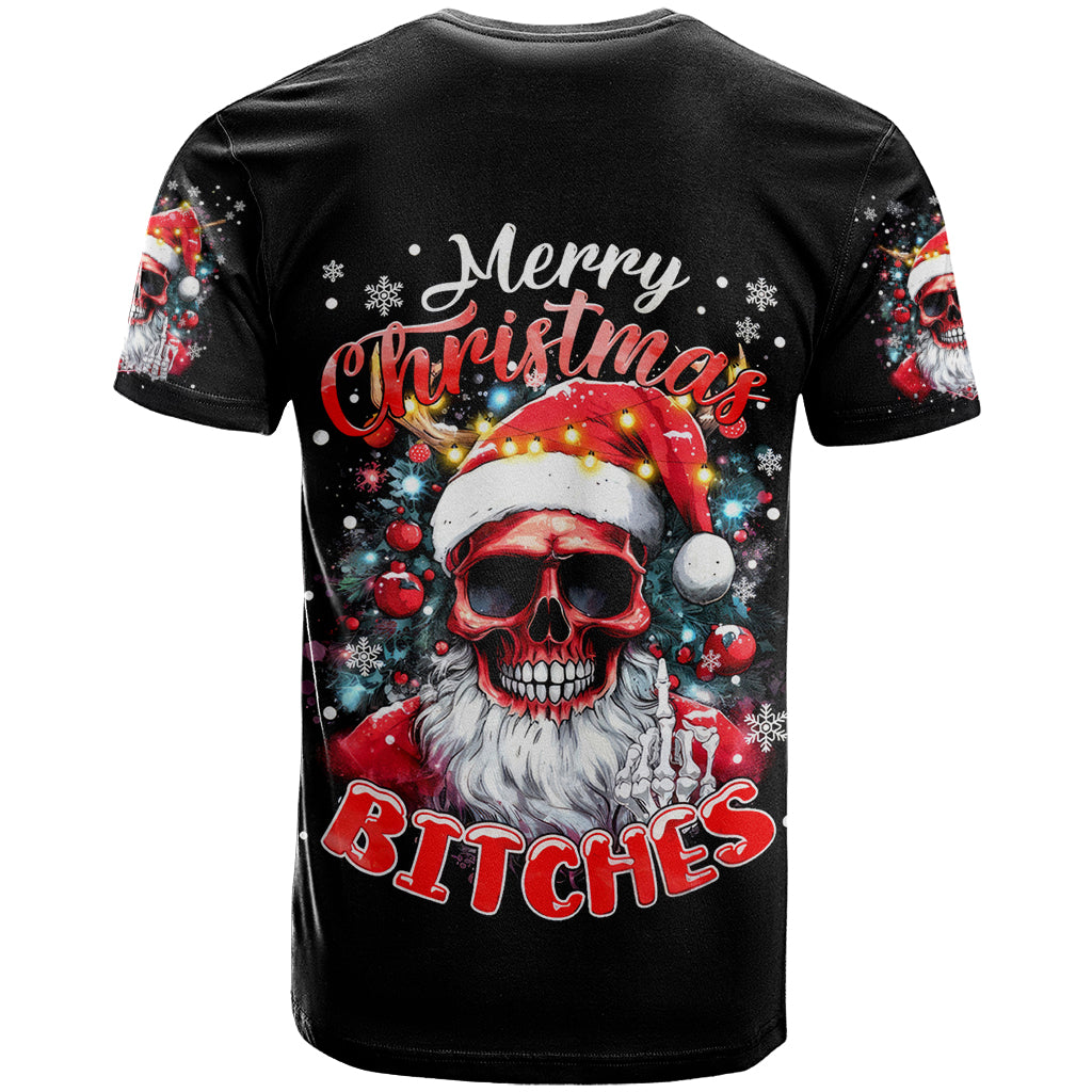 Skeleton Santa Claus T Shirt Merry Christmas Bitches - Wonder Print Shop