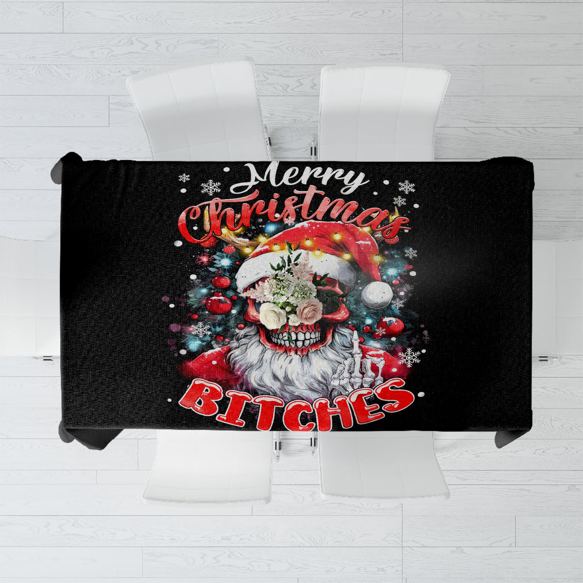 Skeleton Santa Claus Tablecloth Merry Christmas Bitches - Wonder Print Shop