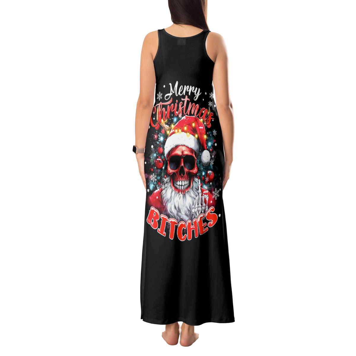 Skeleton Santa Claus Tank Maxi Dress Merry Christmas Bitches - Wonder Print Shop