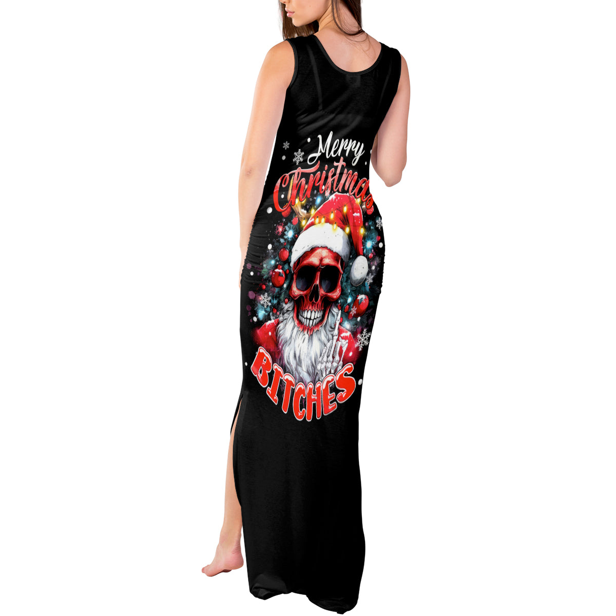 Skeleton Santa Claus Tank Maxi Dress Merry Christmas Bitches - Wonder Print Shop
