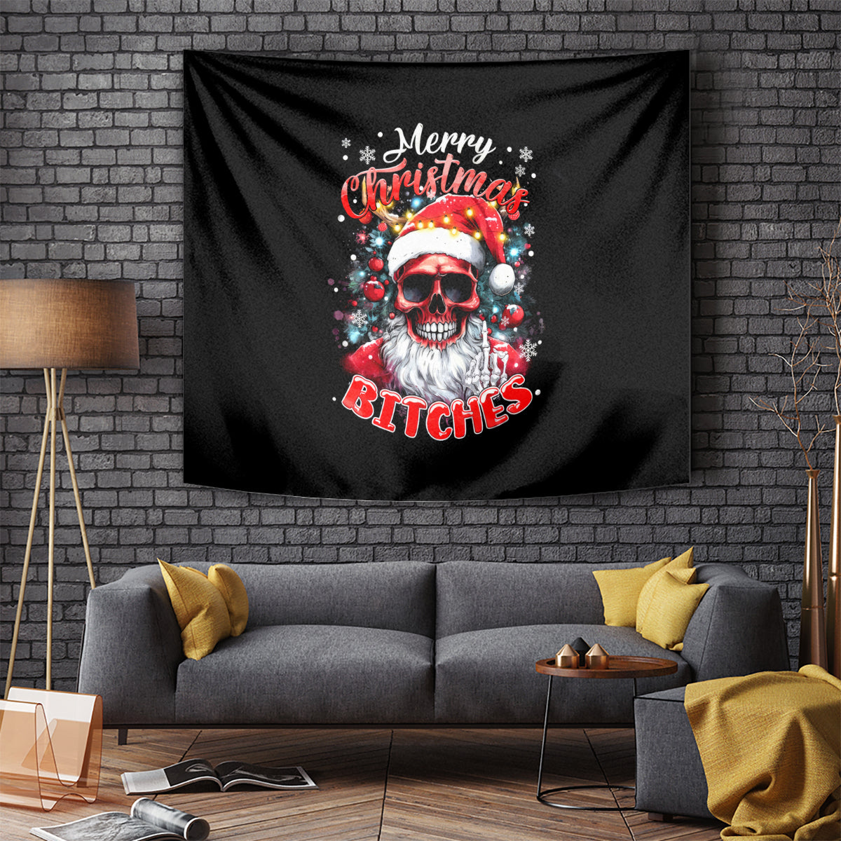 Skeleton Santa Claus Tapestry Merry Christmas Bitches - Wonder Print Shop