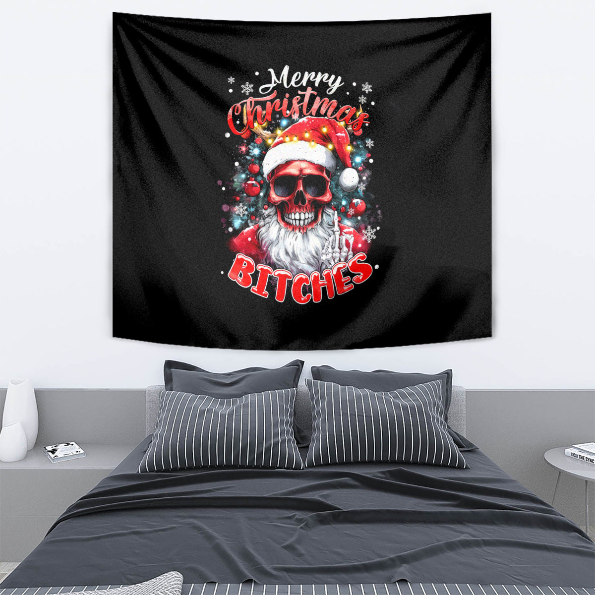 Skeleton Santa Claus Tapestry Merry Christmas Bitches - Wonder Print Shop