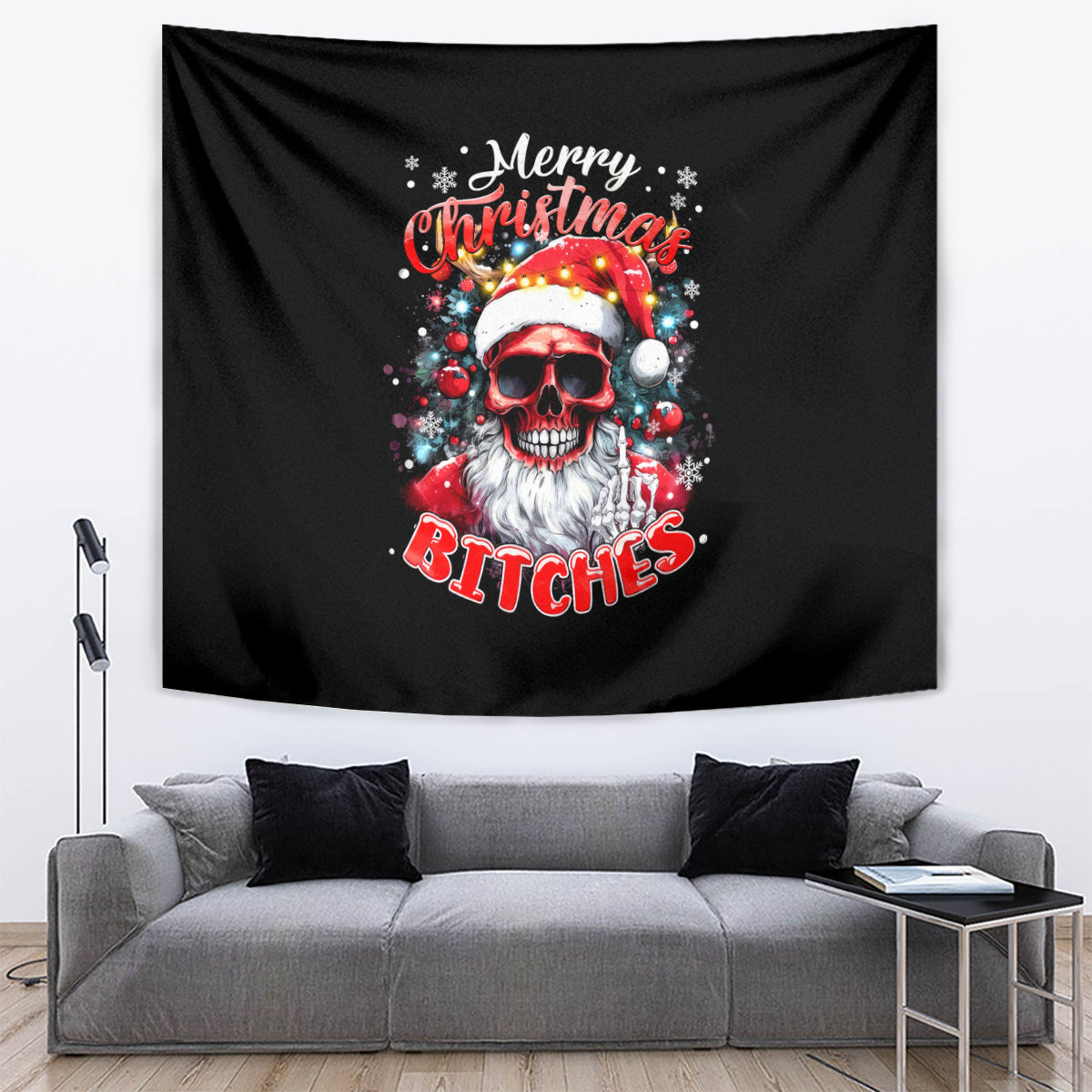 Skeleton Santa Claus Tapestry Merry Christmas Bitches - Wonder Print Shop