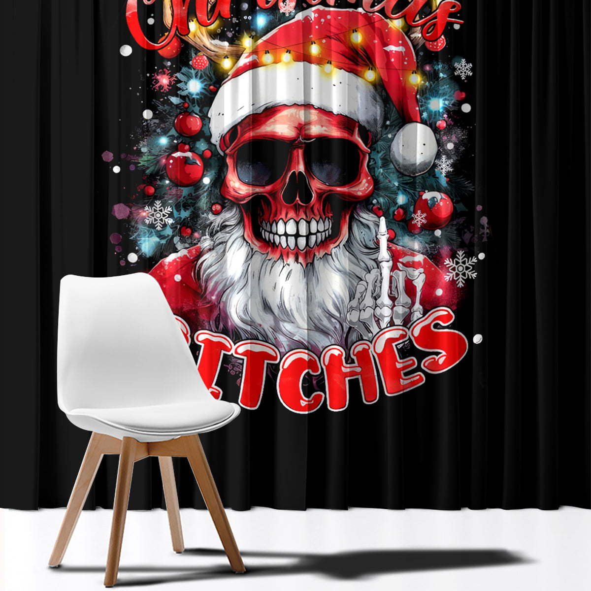 Skeleton Santa Claus Window Curtain Merry Christmas Bitches - Wonder Print Shop