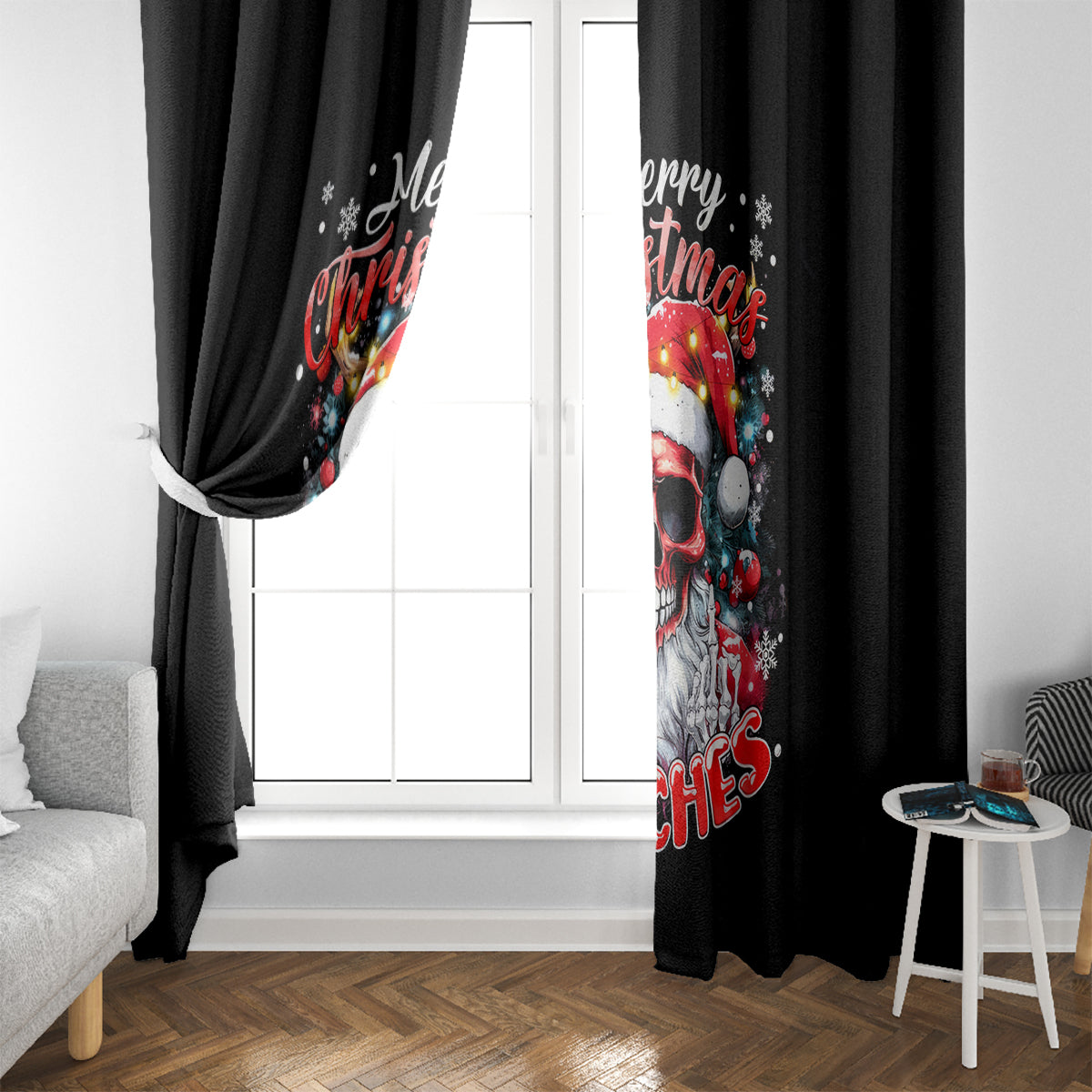 Skeleton Santa Claus Window Curtain Merry Christmas Bitches - Wonder Print Shop