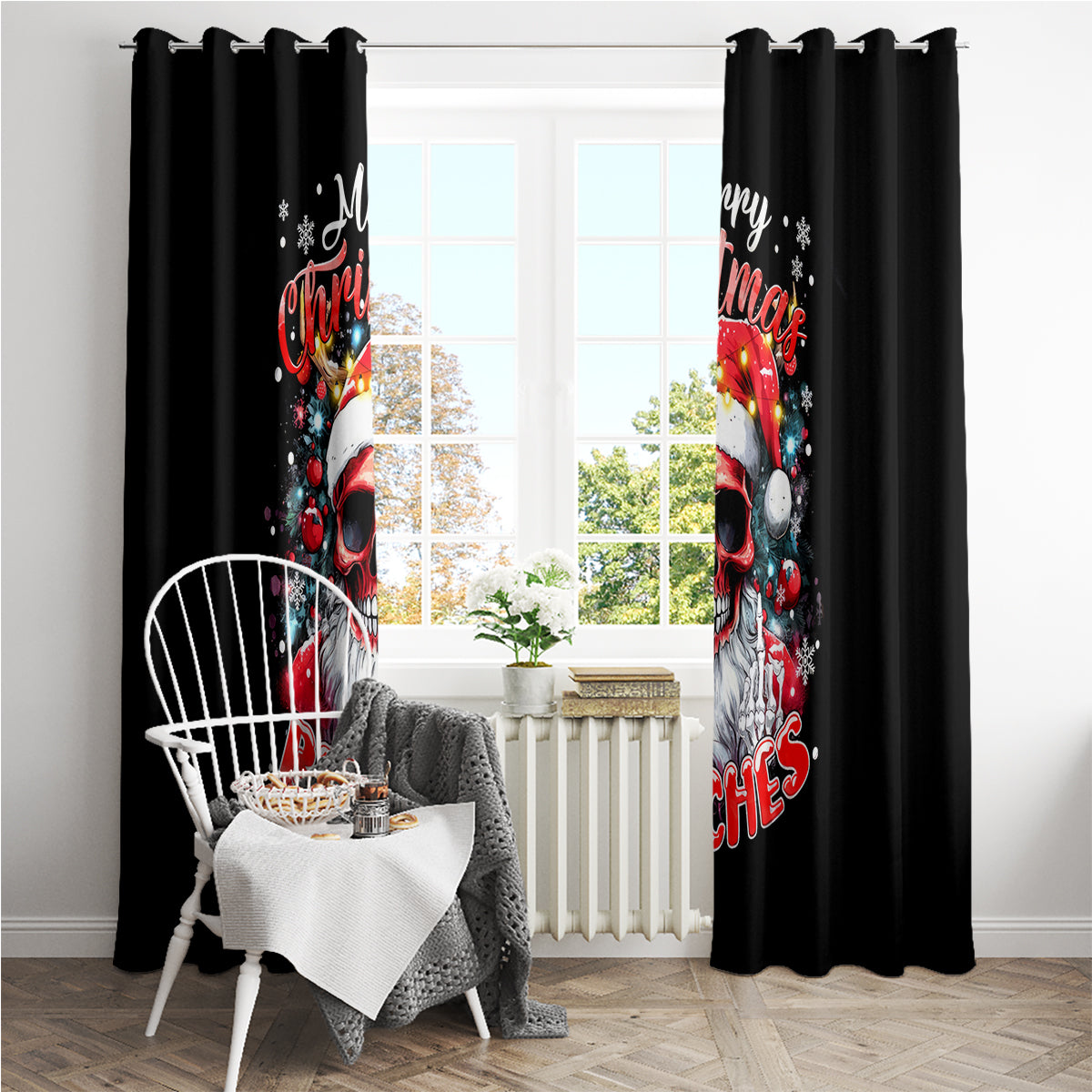 Skeleton Santa Claus Window Curtain Merry Christmas Bitches - Wonder Print Shop