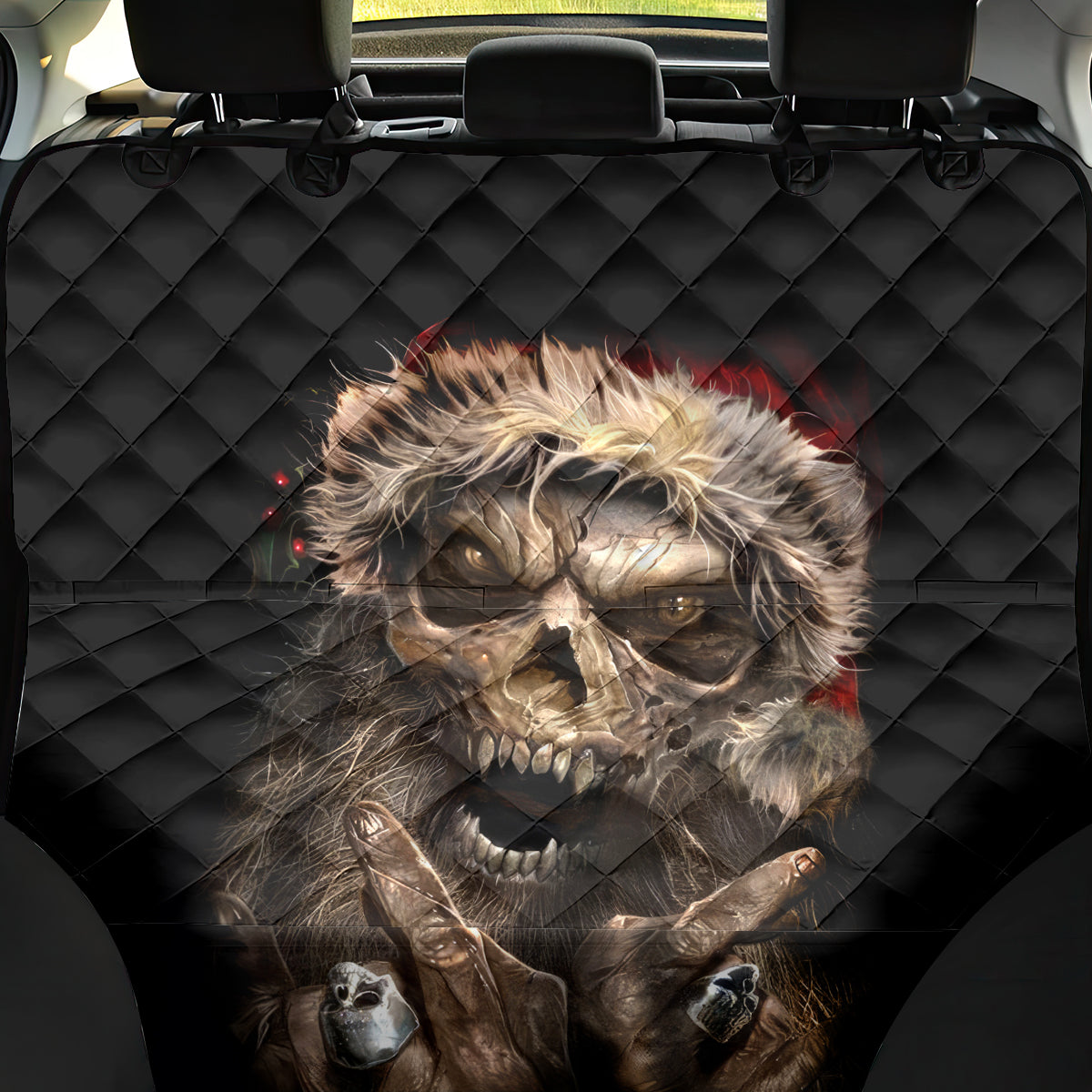 Skeleton Santa Claus Back Car Seat Cover Scary Skeleton Santa Claus Coming - Wonder Print Shop