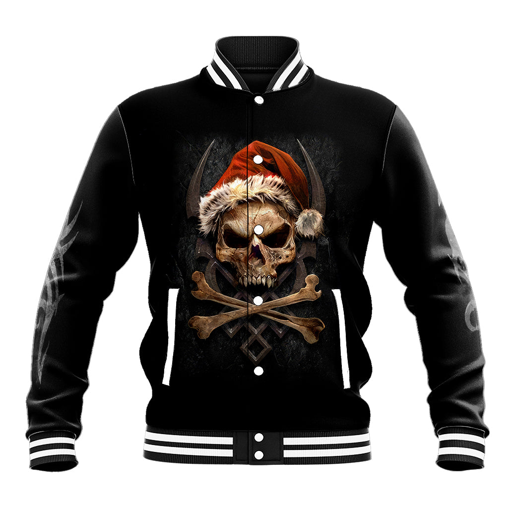 Skeleton Santa Claus Baseball Jacket Scary Skeleton Santa Claus Coming - Wonder Print Shop