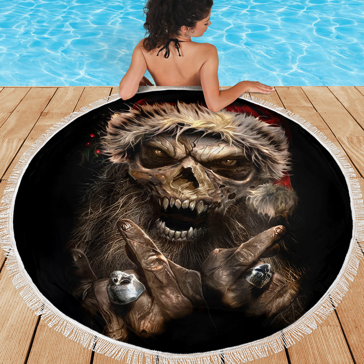 Skeleton Santa Claus Beach Blanket Scary Skeleton Santa Claus Coming - Wonder Print Shop