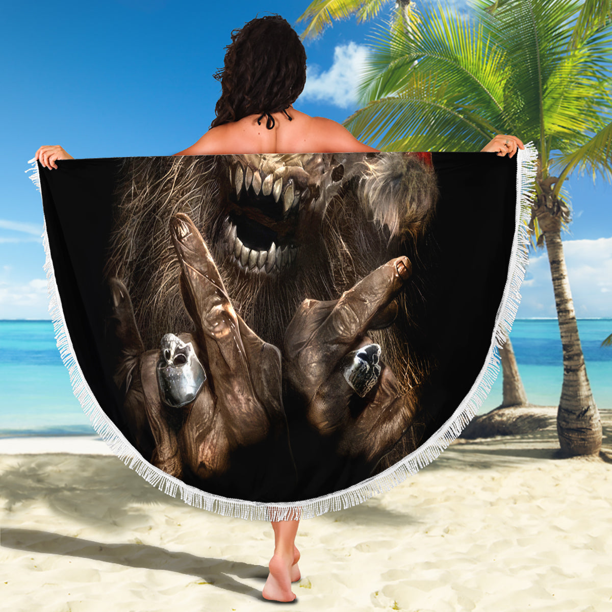 Skeleton Santa Claus Beach Blanket Scary Skeleton Santa Claus Coming - Wonder Print Shop