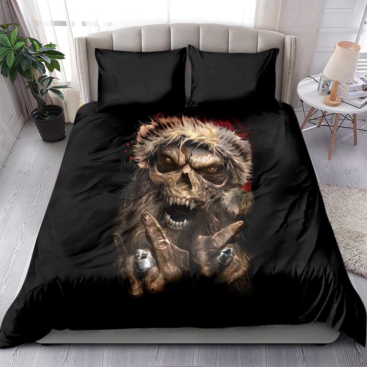 Skeleton Santa Claus Bedding Set Scary Skeleton Santa Claus Coming - Wonder Print Shop