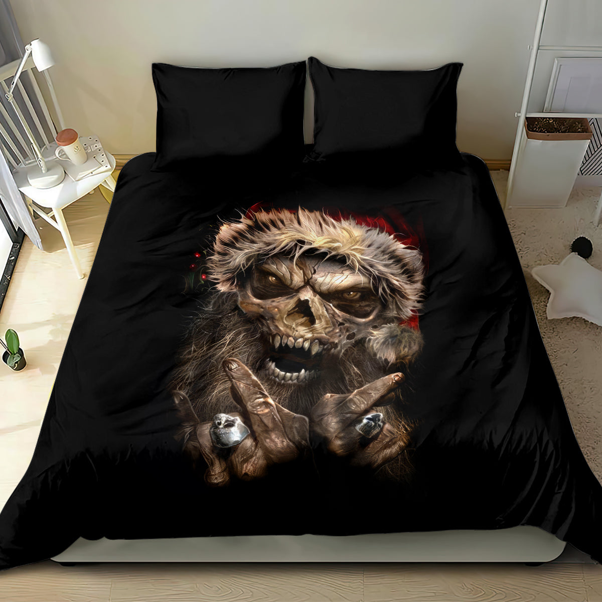 Skeleton Santa Claus Bedding Set Scary Skeleton Santa Claus Coming - Wonder Print Shop