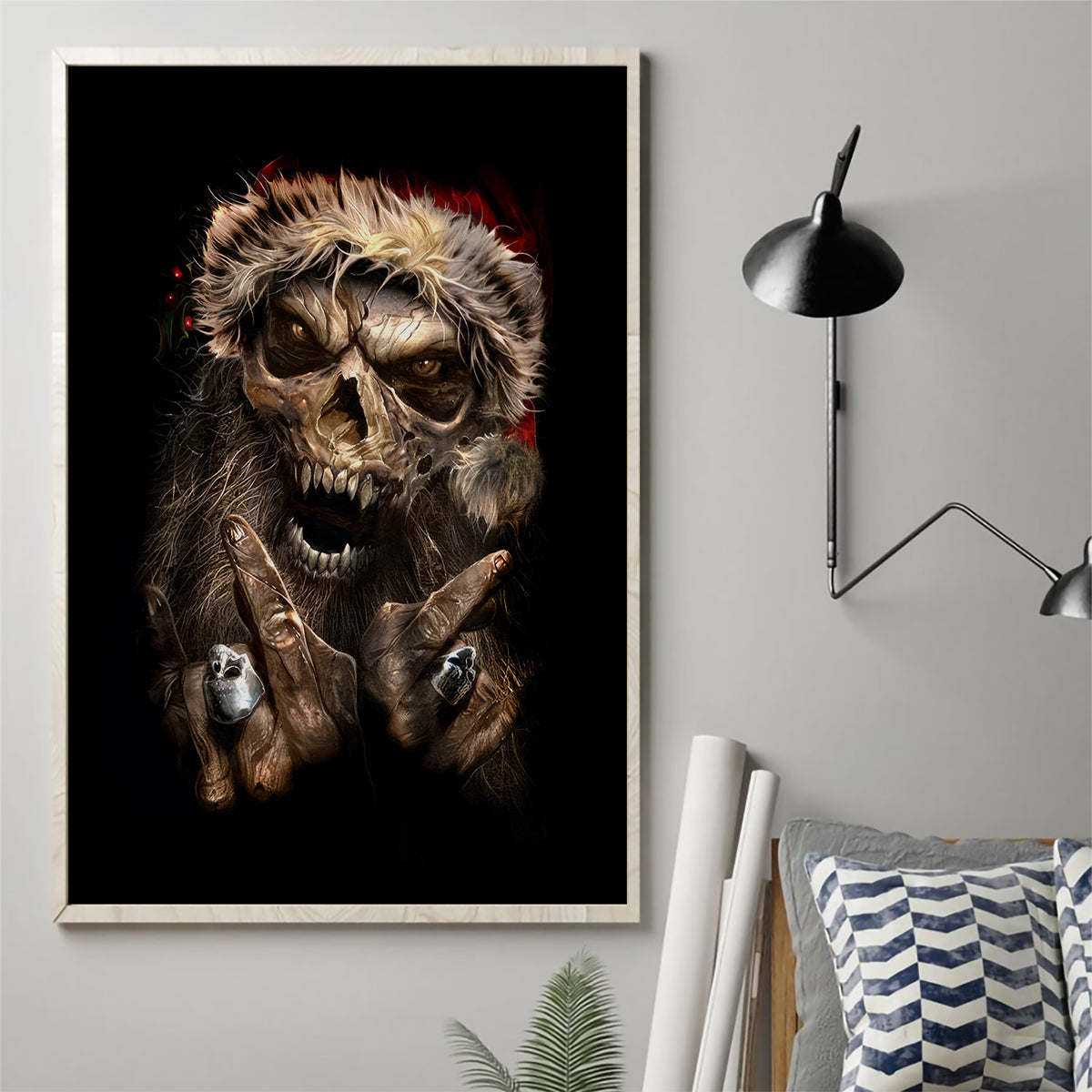 Skeleton Santa Claus Canvas Wall Art Scary Skeleton Santa Claus Coming - Wonder Print Shop