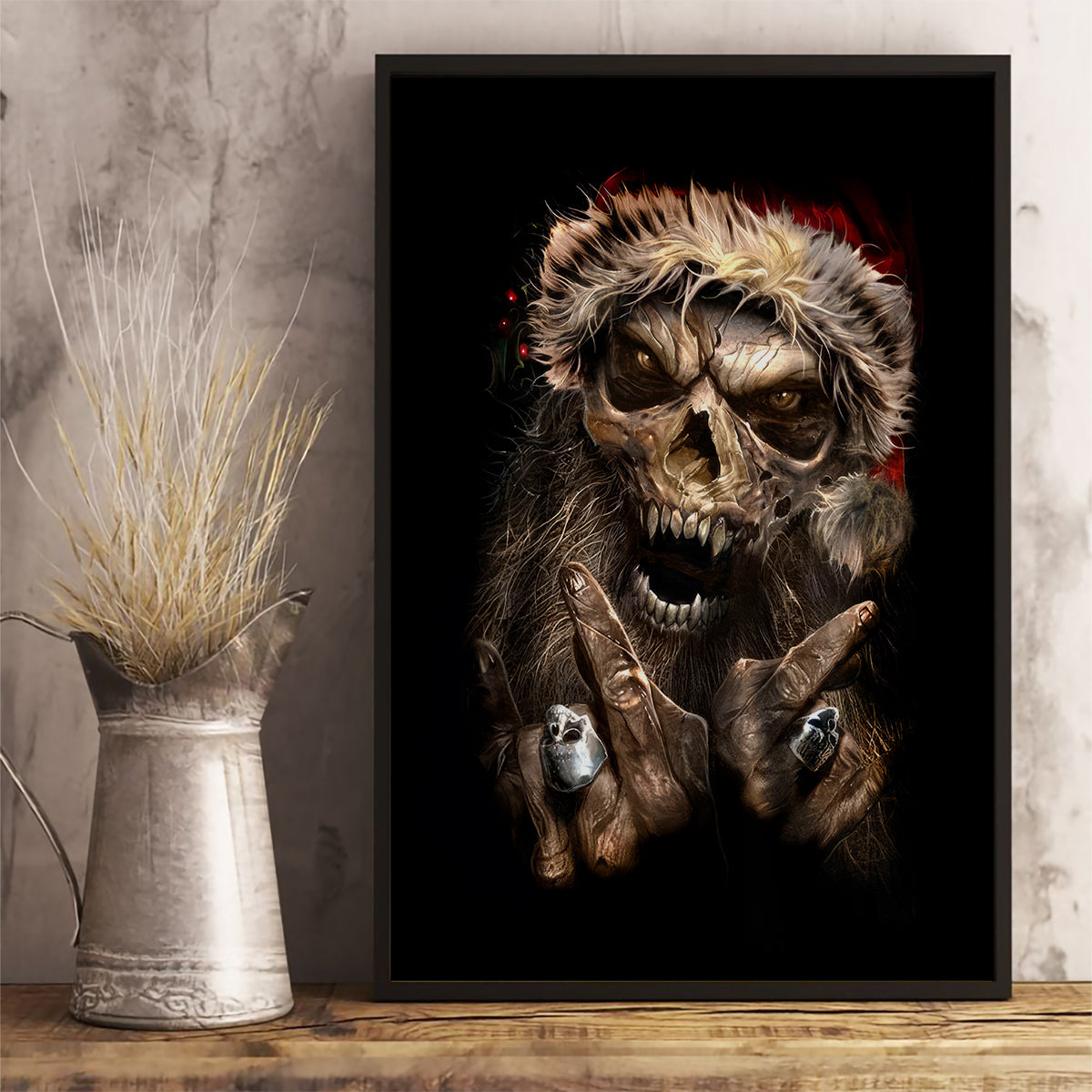 Skeleton Santa Claus Canvas Wall Art Scary Skeleton Santa Claus Coming - Wonder Print Shop