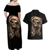 Skeleton Santa Claus Couples Matching Off Shoulder Maxi Dress and Hawaiian Shirt Scary Skeleton Santa Claus Coming - Wonder Print Shop