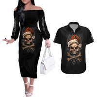 Skeleton Santa Claus Couples Matching Off The Shoulder Long Sleeve Dress and Hawaiian Shirt Scary Skeleton Santa Claus Coming - Wonder Print Shop