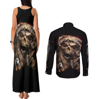 Skeleton Santa Claus Couples Matching Tank Maxi Dress and Long Sleeve Button Shirt Scary Skeleton Santa Claus Coming - Wonder Print Shop