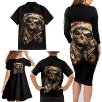 Skeleton Santa Claus Family Matching Long Sleeve Bodycon Dress and Hawaiian Shirt Scary Skeleton Santa Claus Coming - Wonder Print Shop