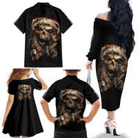 Skeleton Santa Claus Family Matching Off Shoulder Long Sleeve Dress and Hawaiian Shirt Scary Skeleton Santa Claus Coming - Wonder Print Shop