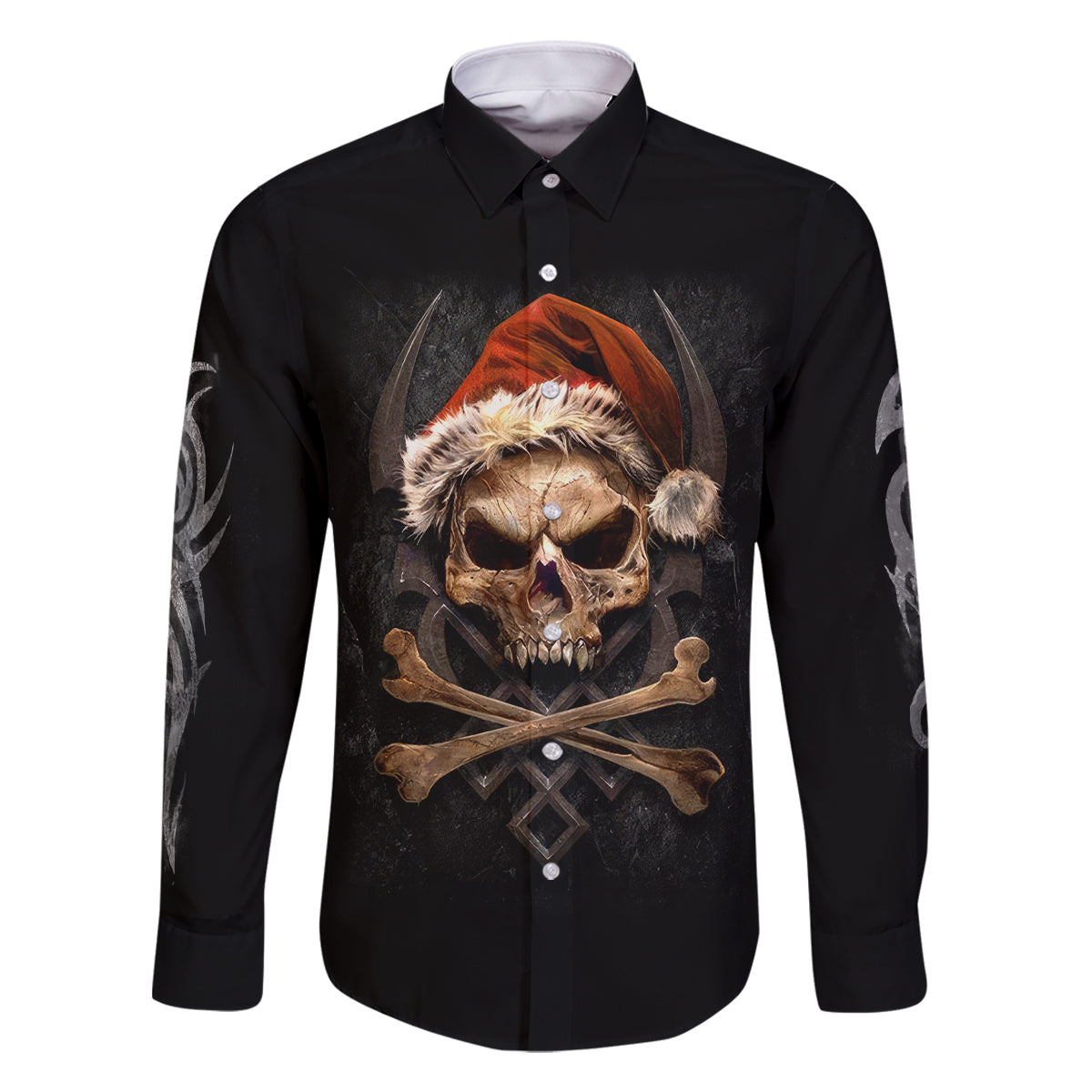 Skeleton Santa Claus Family Matching Off Shoulder Long Sleeve Dress and Hawaiian Shirt Scary Skeleton Santa Claus Coming - Wonder Print Shop