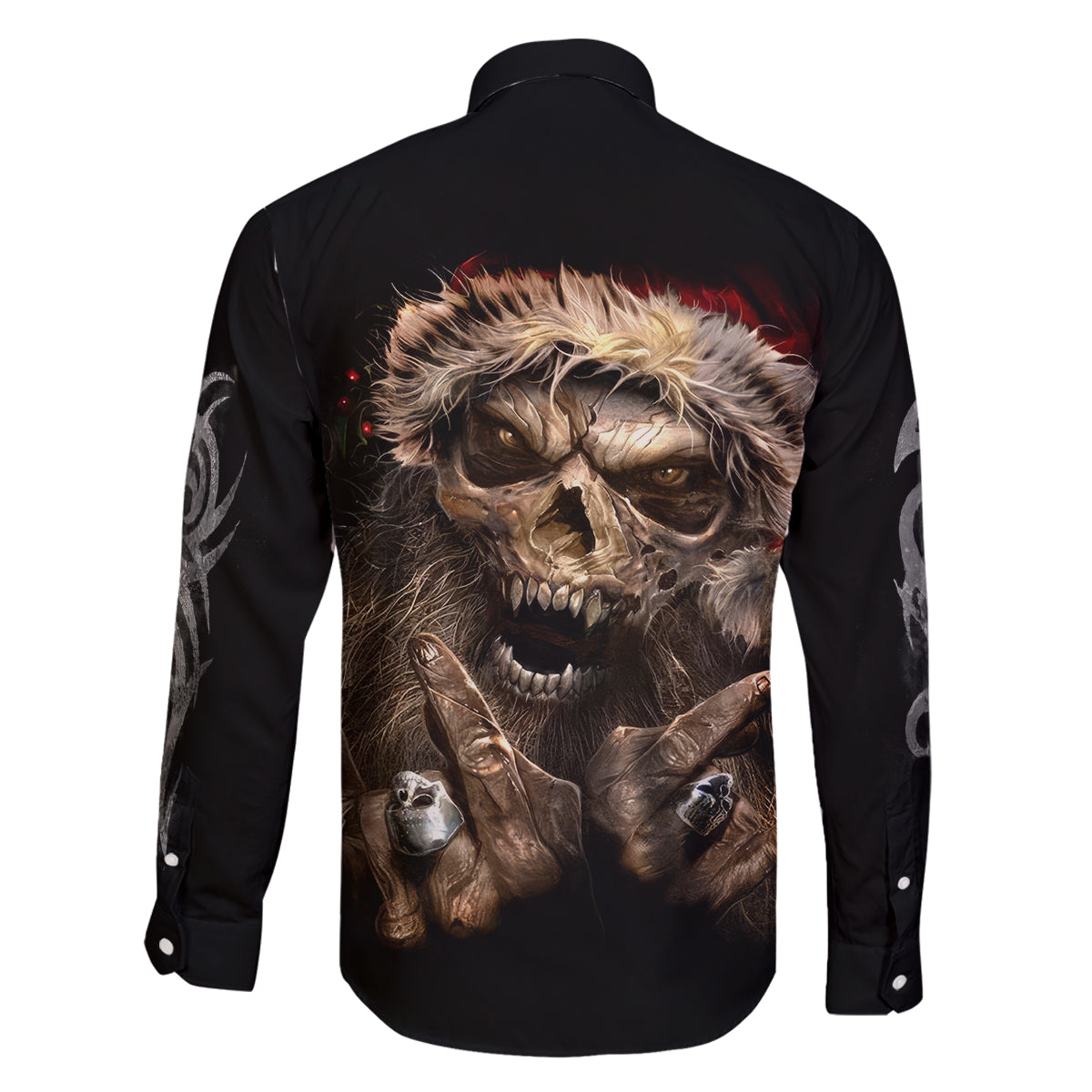 Skeleton Santa Claus Family Matching Off Shoulder Long Sleeve Dress and Hawaiian Shirt Scary Skeleton Santa Claus Coming - Wonder Print Shop