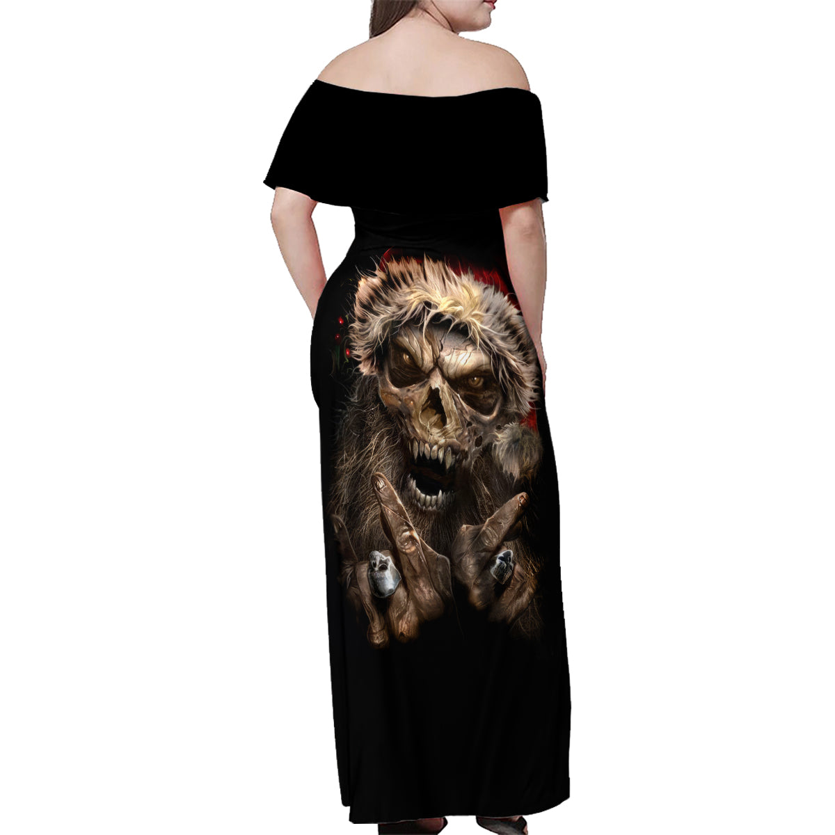 Skeleton Santa Claus Family Matching Off Shoulder Maxi Dress and Hawaiian Shirt Scary Skeleton Santa Claus Coming - Wonder Print Shop