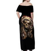 Skeleton Santa Claus Family Matching Off Shoulder Maxi Dress and Hawaiian Shirt Scary Skeleton Santa Claus Coming - Wonder Print Shop